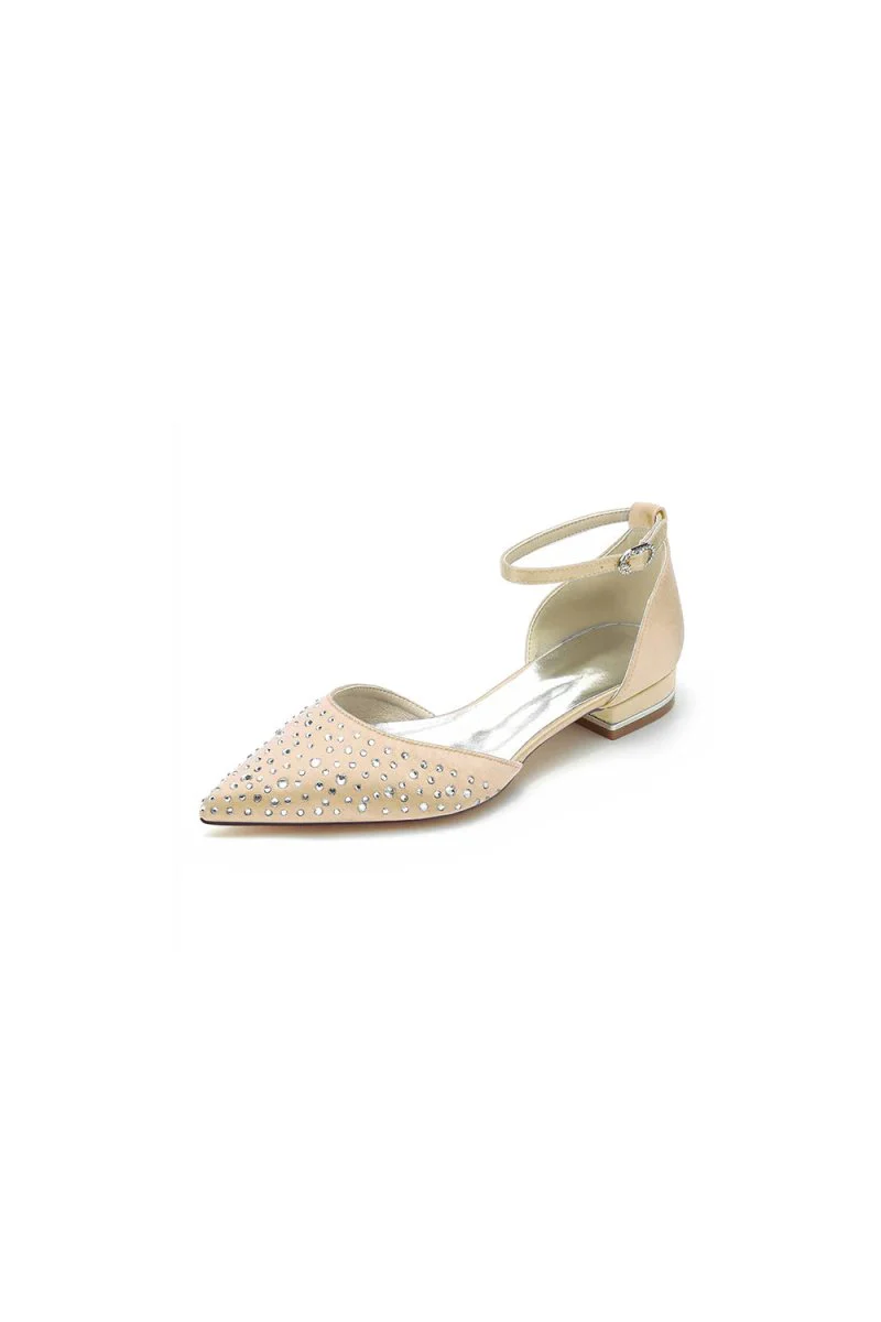 Pointed Toe Beaded Ankle Strap Buckle Kitten Heels