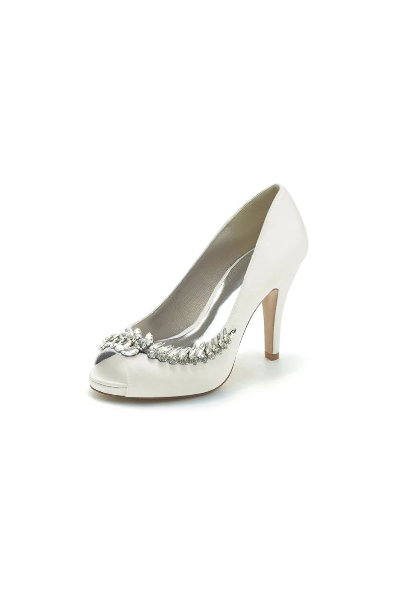 Satin Peep Toe Slip-on Rhinestone High Heels