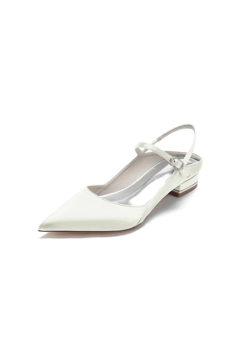 Satin Pointed Toe Buckle Kitten Heels
