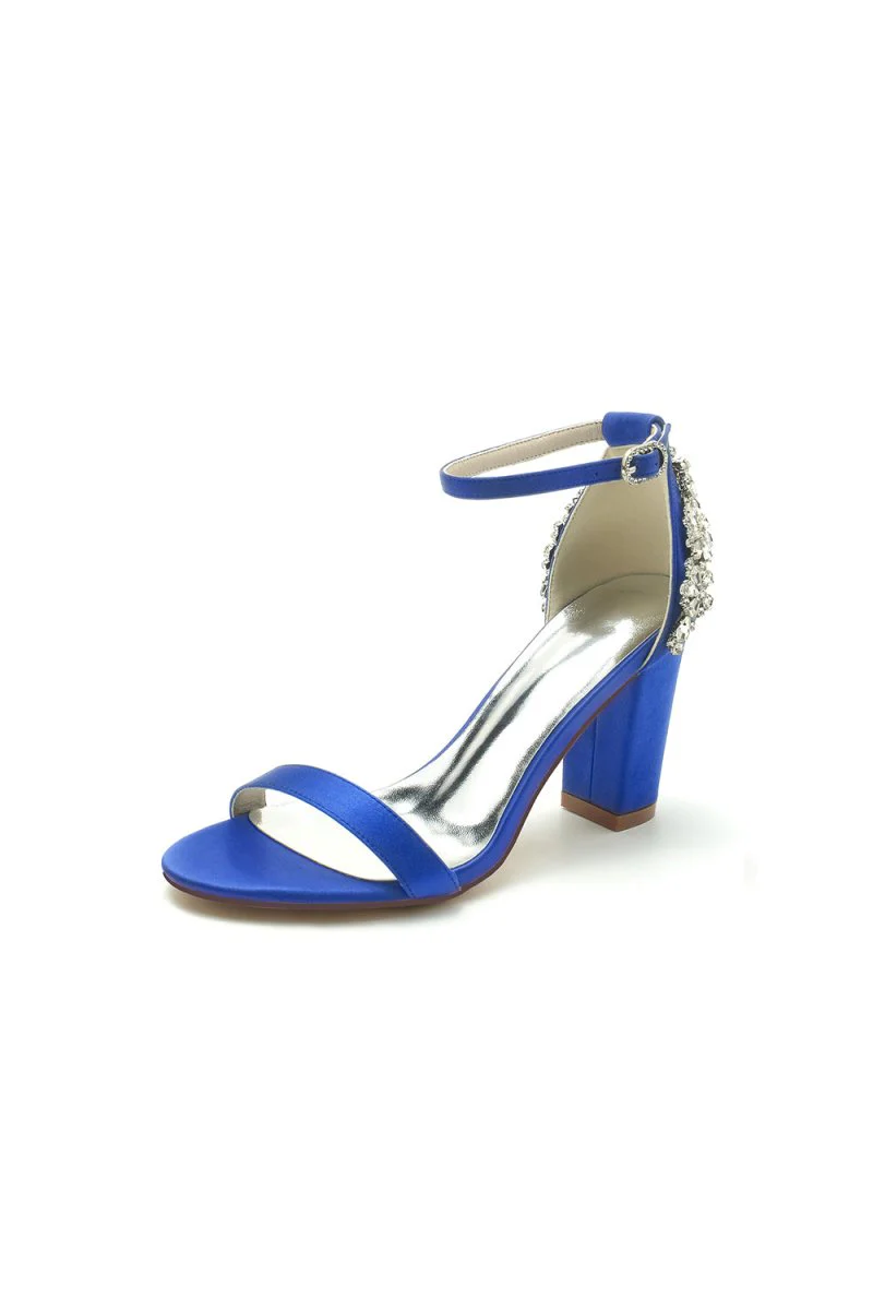 Satin Chunky Heels with Rhinestone