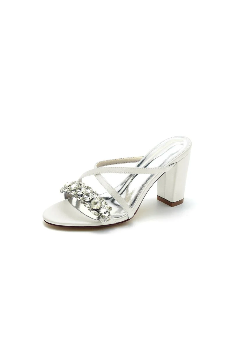Sliver Open Toe Sandals with Rhinestone