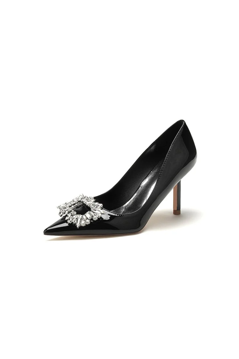 Patent Leather Wedding Shoes with Rhinestone