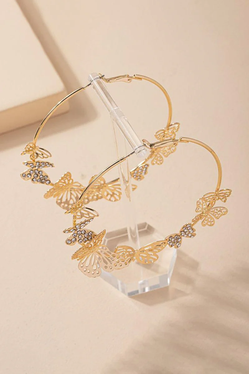 Butterfly Hoop Earrings Gold