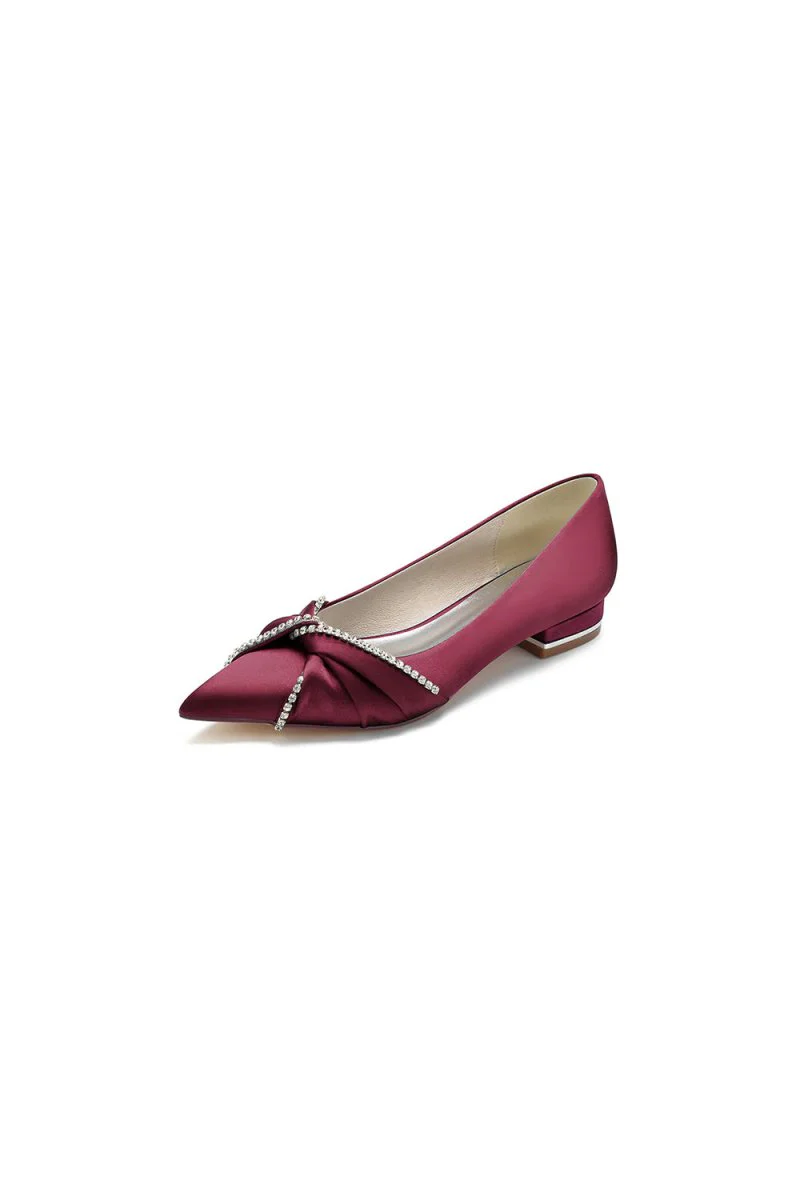 Beading Pointed Toe Satin Kitten Heels