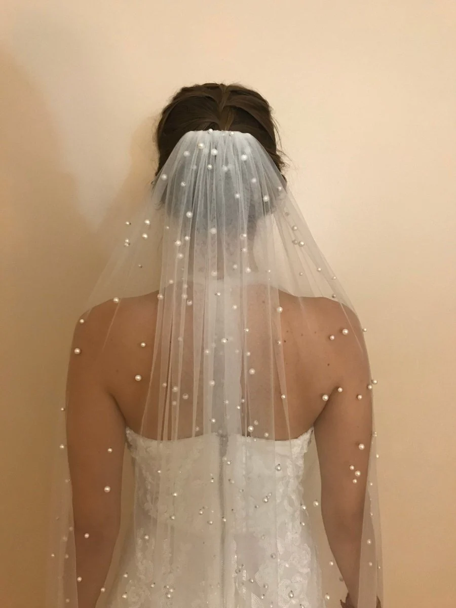 Vintage Lace Tulle Pearl Bridal Veil Wedding Veil