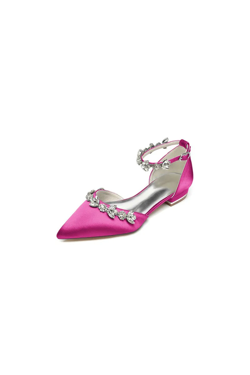 Pointed Toe Rhinestone Beaded Ankle Strap Kitten Heels