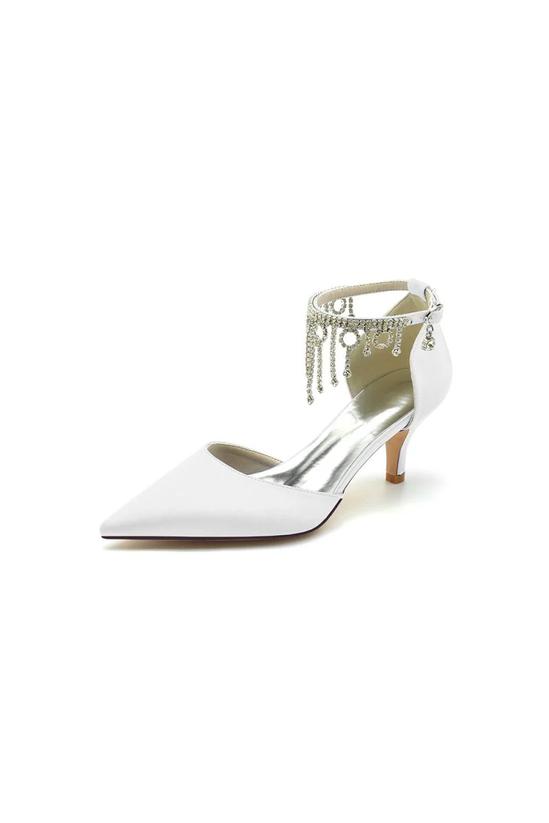 Pointed Toe Ankle Strap Party Shoes with Rhinestone