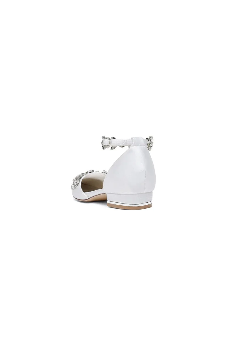 Pointed Toe Rhinestone Beaded Ankle Strap Kitten Heels