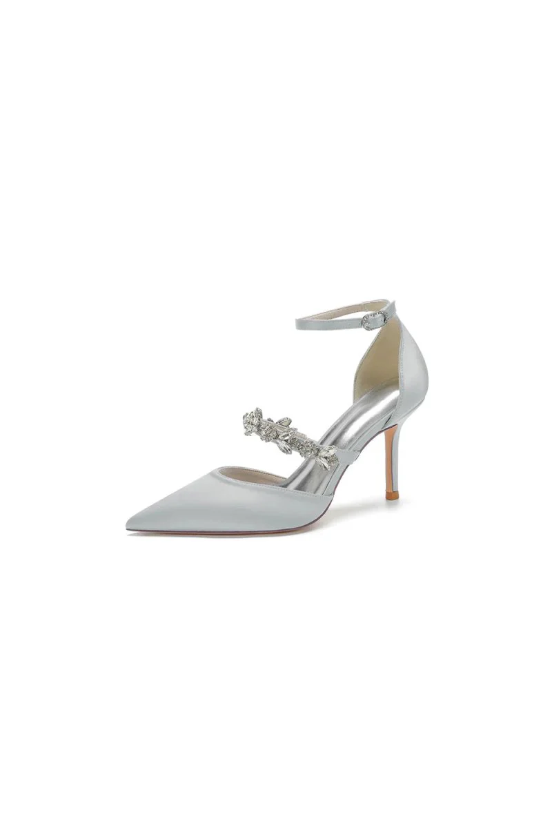 Crystal Strap Pointed Toe Satin High Heels