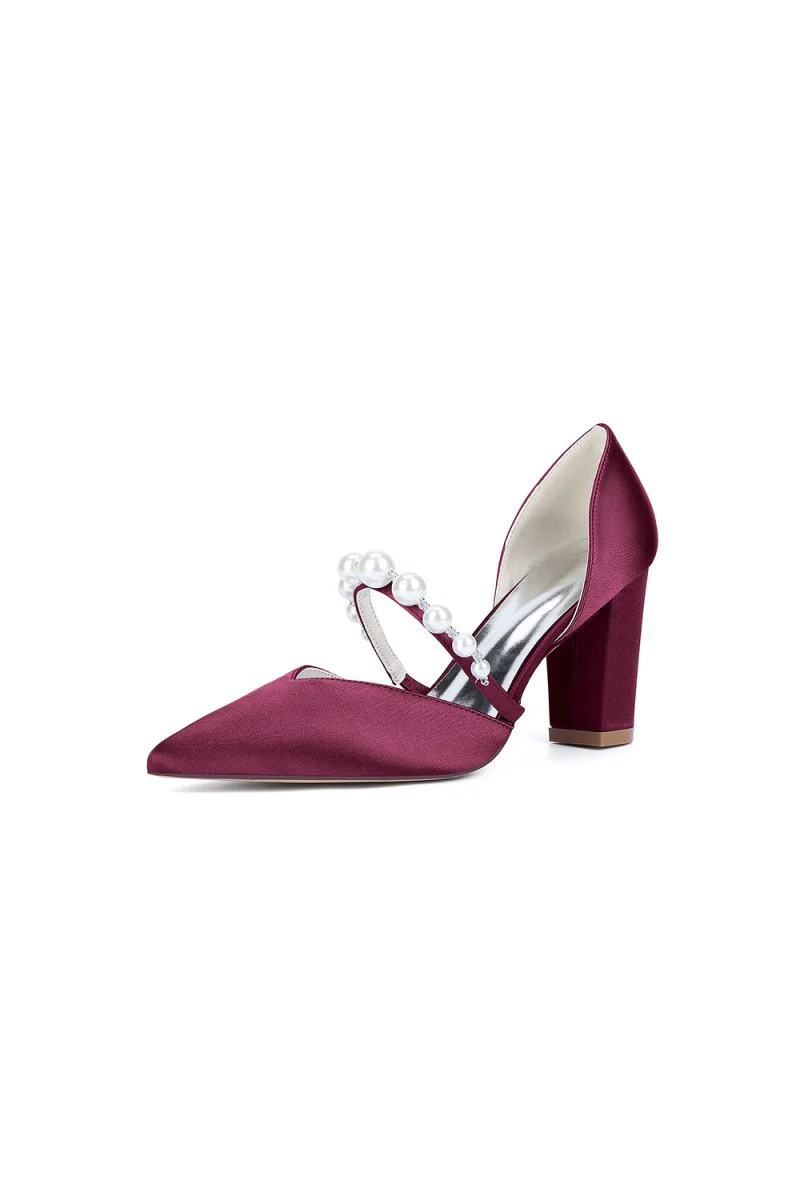 Fuchsia Satin High Heels with Pearl Accent