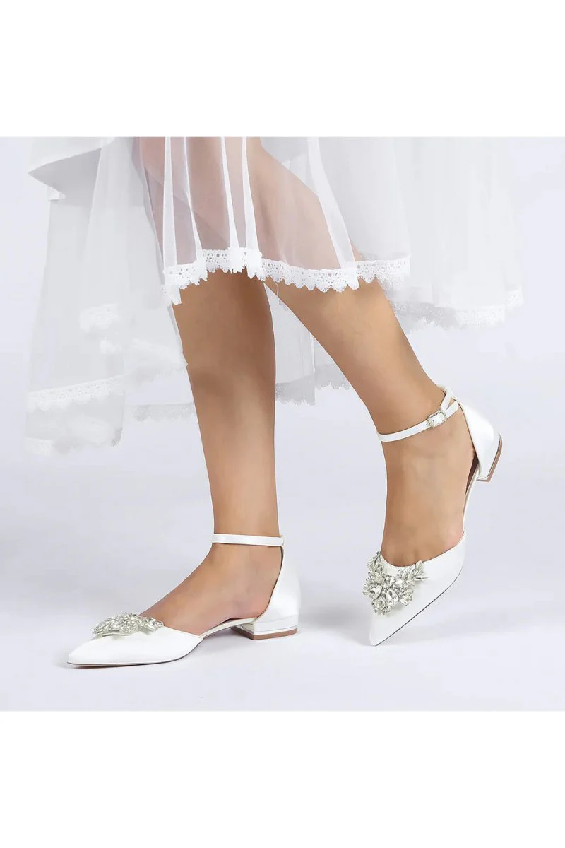 Rhinestone Pointed Toe Ankle Strap Kitten Heels