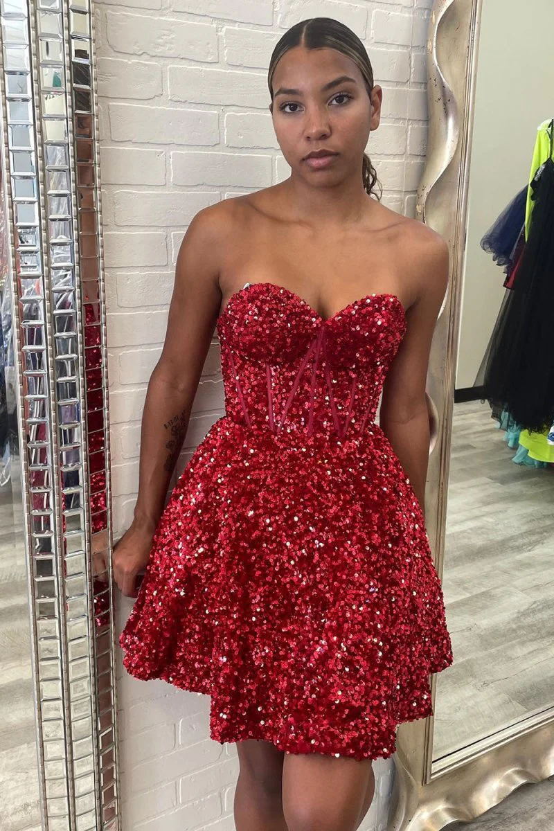 A Line Sweetheart Purple Sequins Short Homecoming Dress