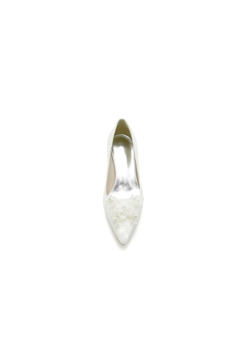 Pointed Toe Lace Wedding Shoes with Flower