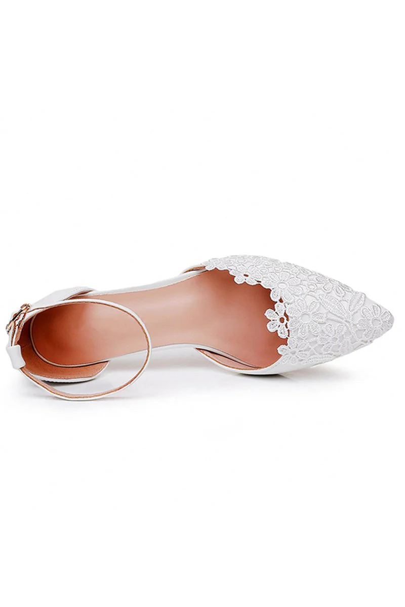 White Lace Embellished Stiletto Pointed Toe Sandals