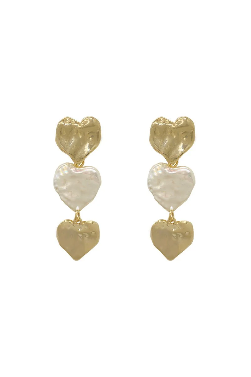 Gold Heart Shape Pearl Earrings