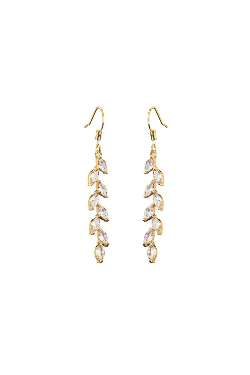 Rhinestone Leaf Dangle Earrings Crystal Drop
