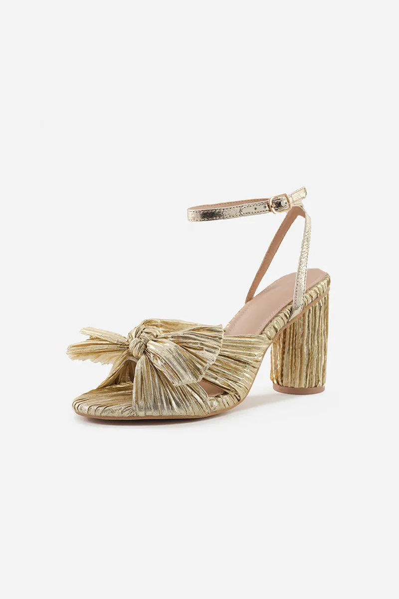 Outdoor Satin Peep Toe Chunky Heel Shoes With Buckle Bowknot