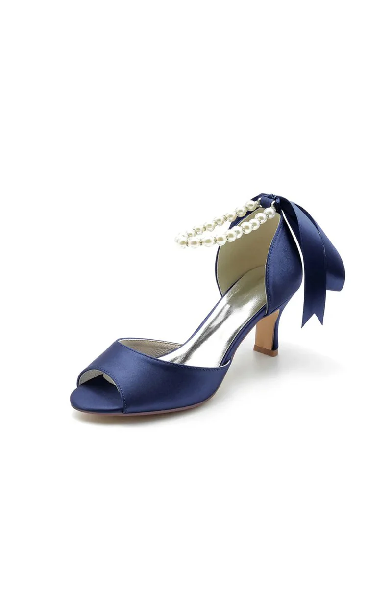 Chic Peep Toe Ribbons Faux Pearl Pumps