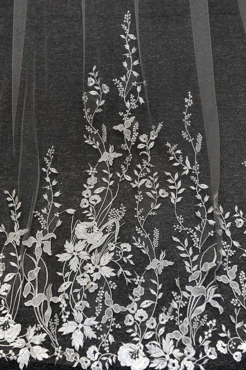 Vintage Flower Lace Veil Cathedral Tulle Bridal veil