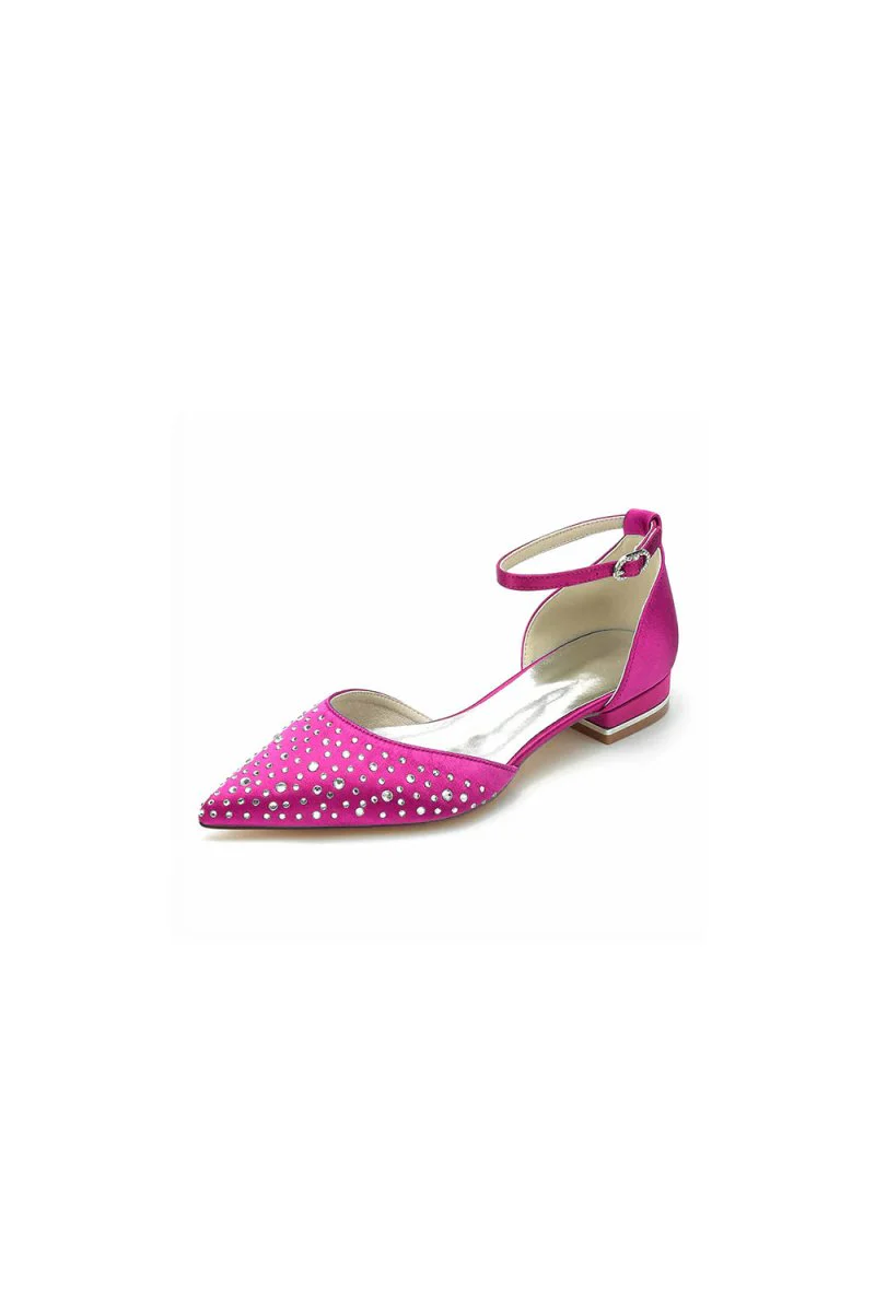 Pointed Toe Beaded Ankle Strap Buckle Kitten Heels