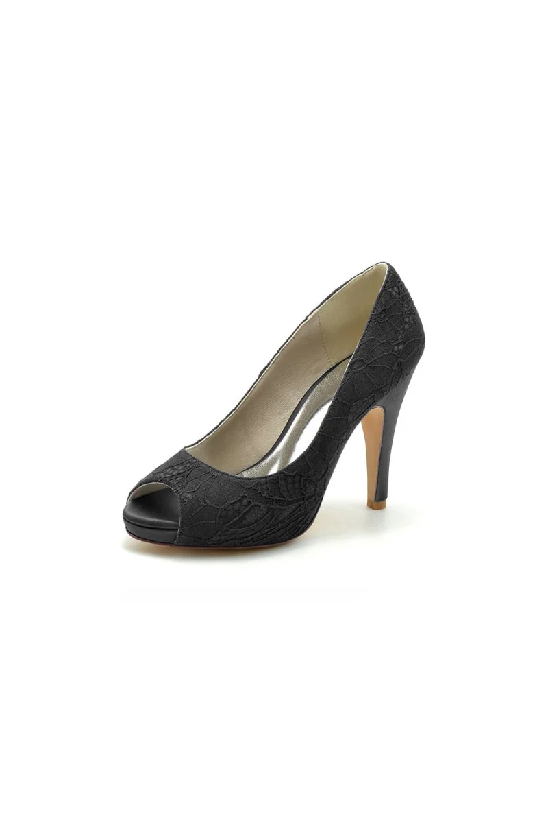 Navy Blue Lace Fishmouth High Heels