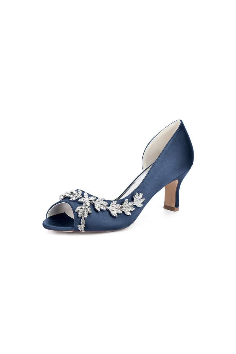 Royal Blue Satin High Heels with Intricate Silver Ornaments 36862-2A