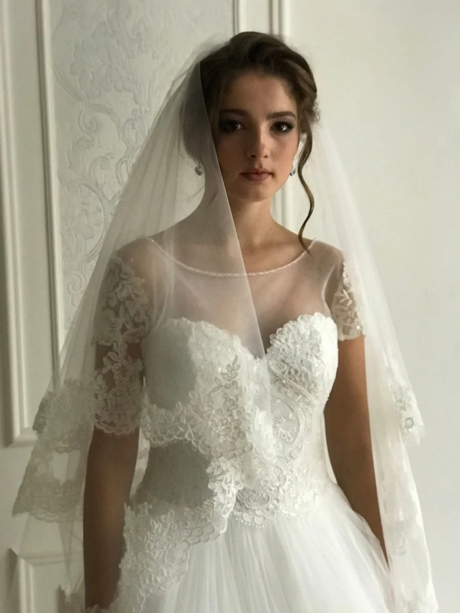 Vintage White Cathedral Lace Double Tiers Long Wedding veil