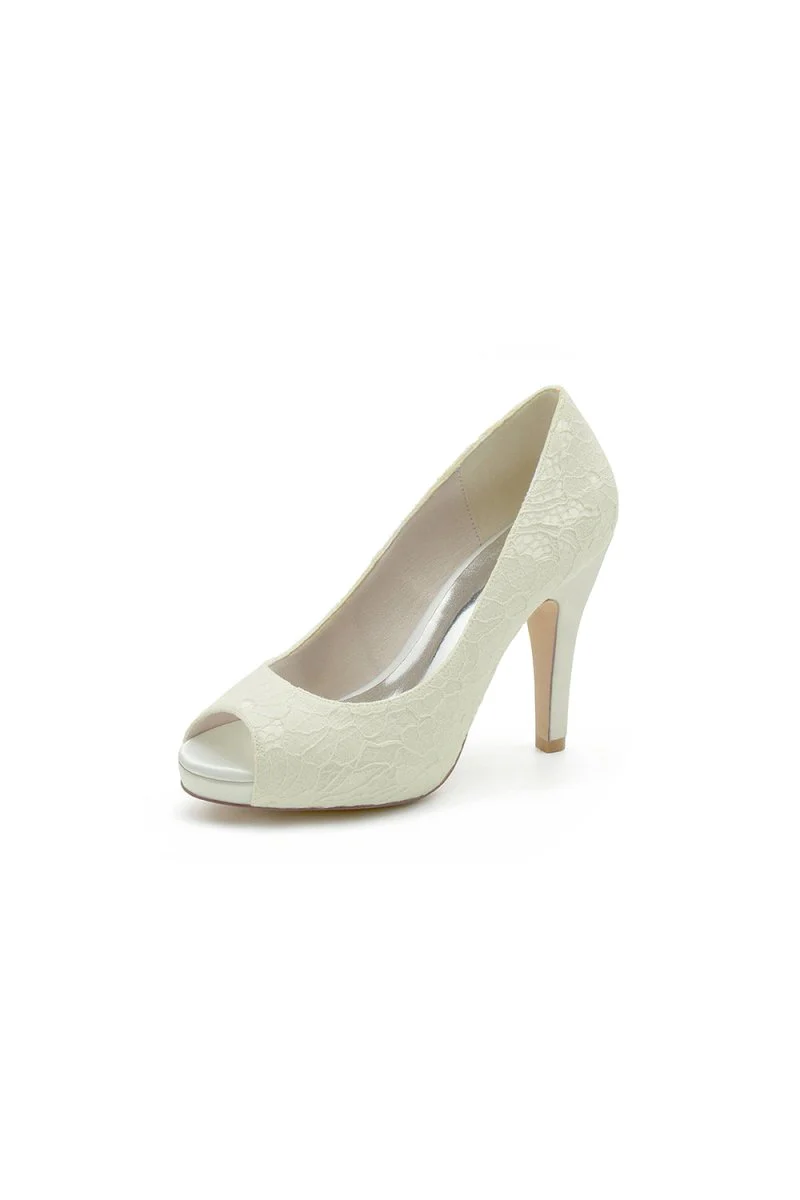 Navy Blue Lace Fishmouth High Heels