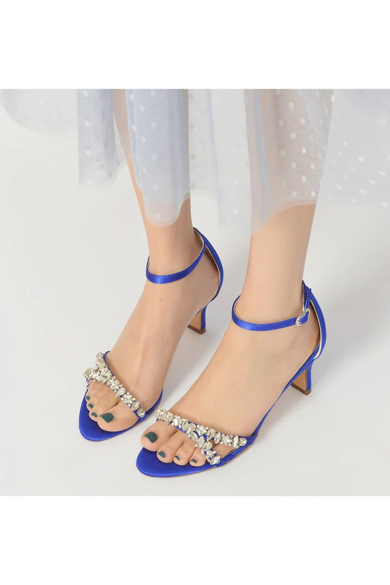 Glamorous Blue Shiny Pump with Silver Chain and Crystal Embellishments