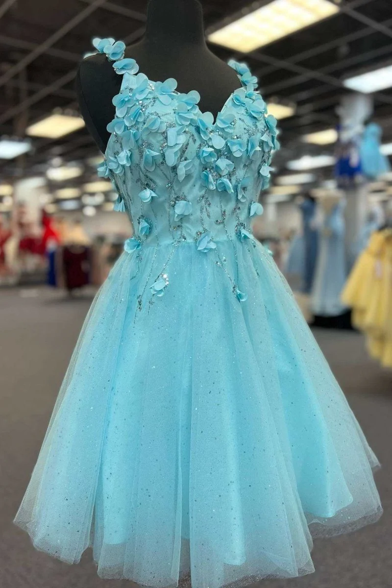 Jubilee | Tiffany Blue 3D Floral Lace Sweetheart Backless A-Line Short Party Dress