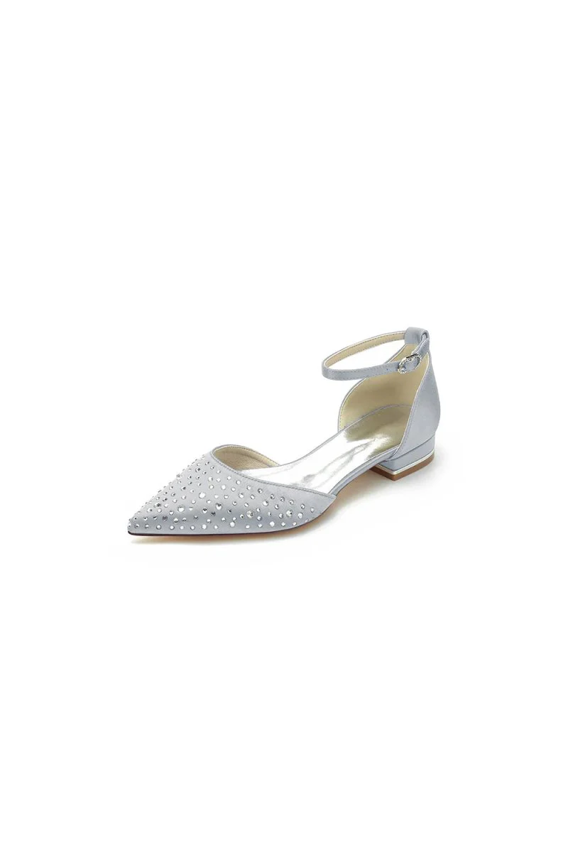 Pointed Toe Beaded Ankle Strap Buckle Kitten Heels
