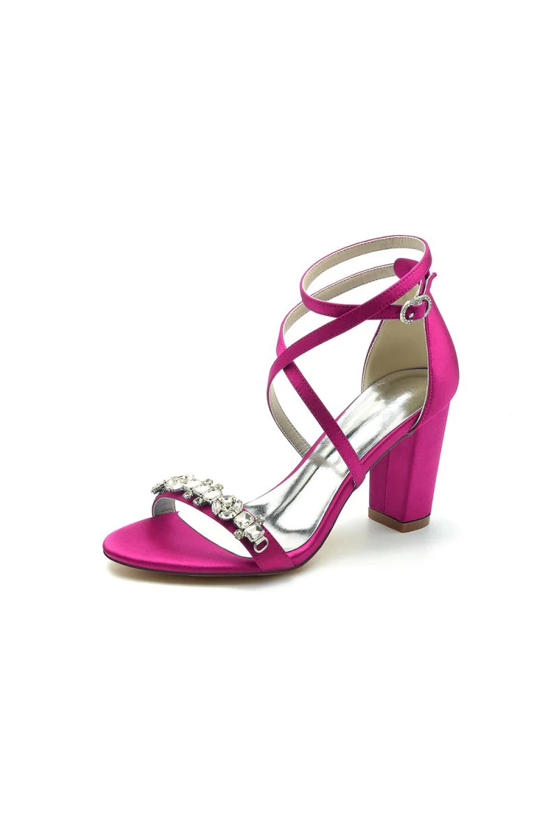 Fuchsia High Heels with Crossed Straps and Metal Accents