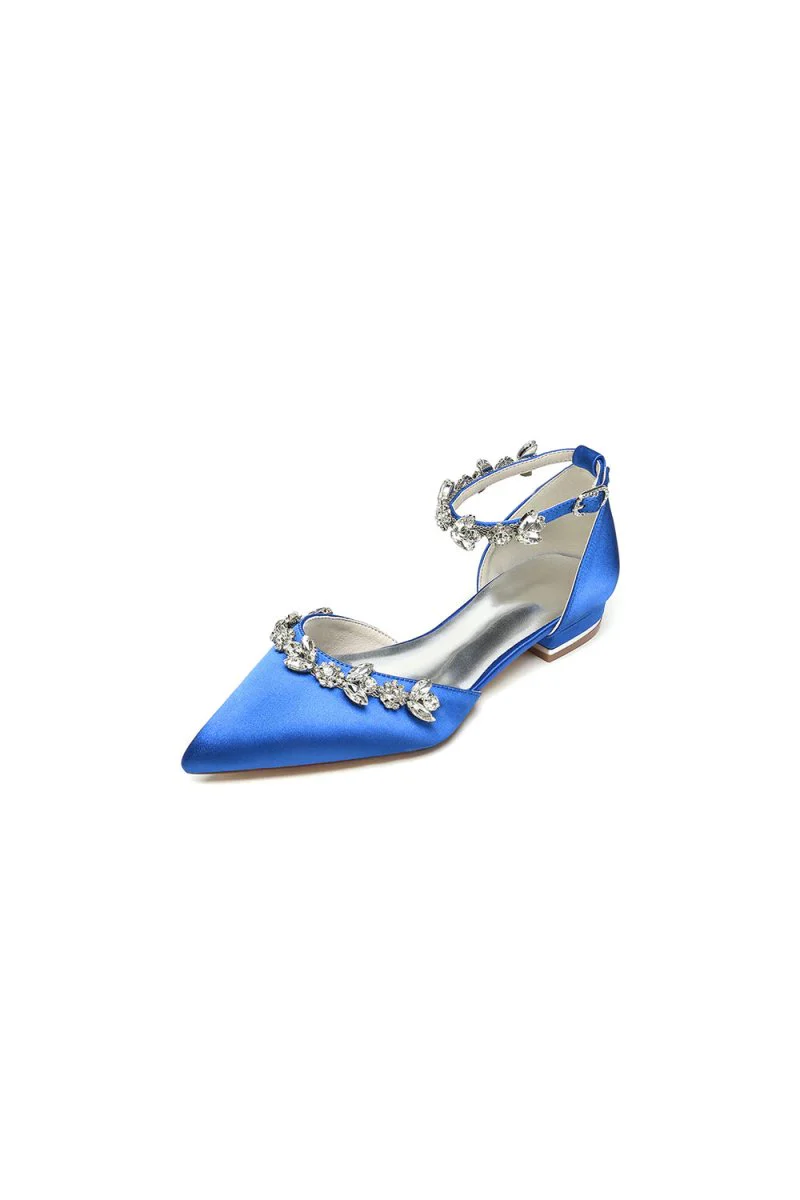 Pointed Toe Rhinestone Beaded Ankle Strap Kitten Heels