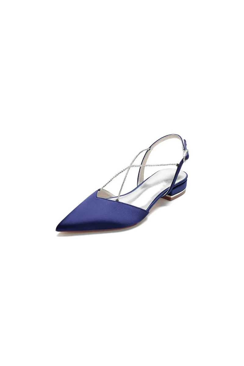Satin Pointed Toe Beading Buckle Kitten Heels