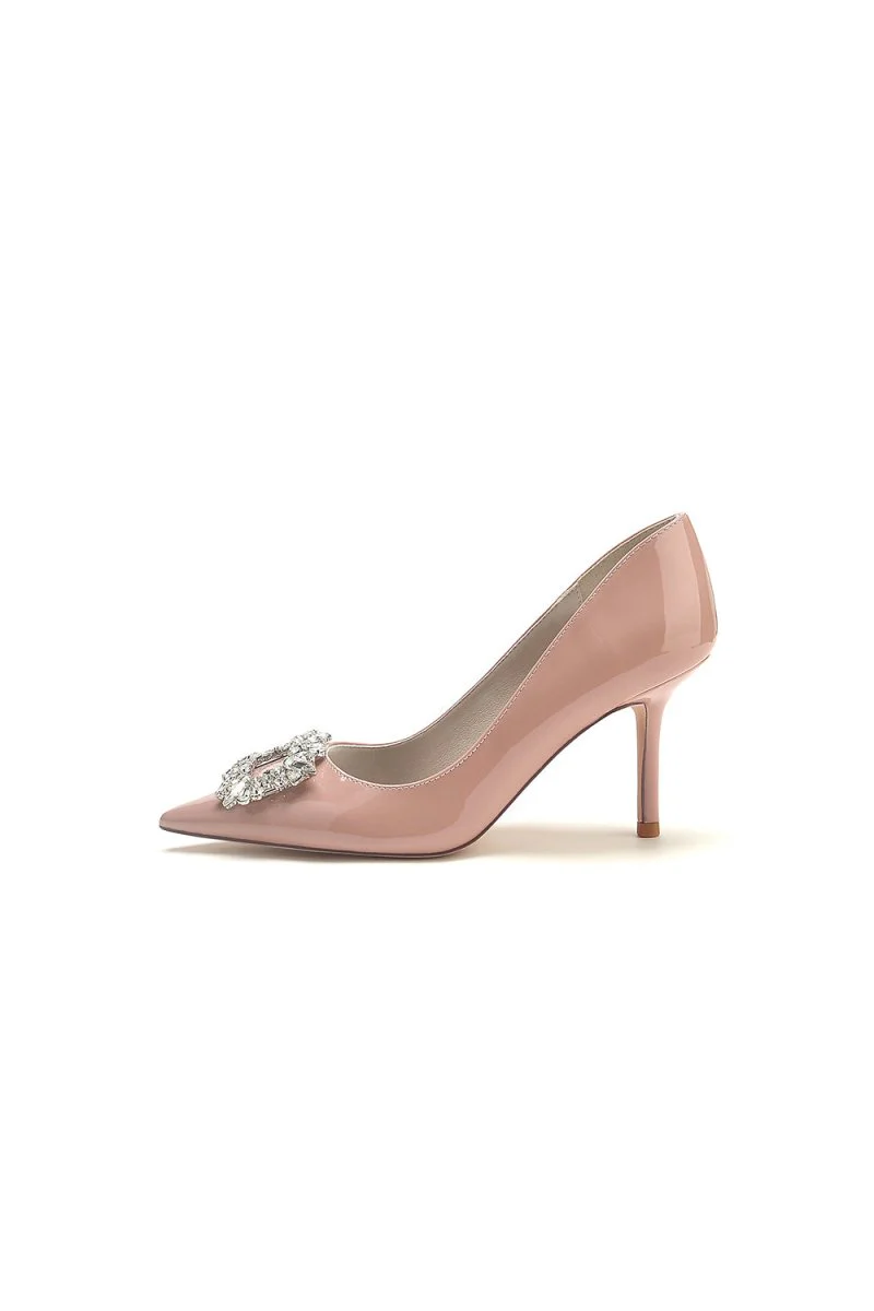 Patent Leather Wedding Shoes with Rhinestone