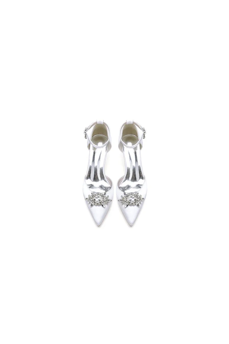 Pointed Toe Rhinestone Ankle Strap Kitten Heels