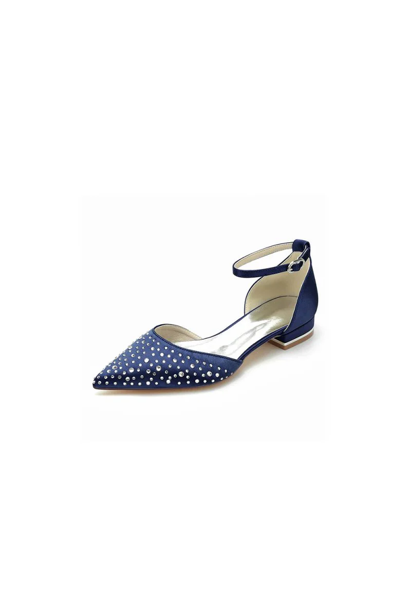 Pointed Toe Beaded Ankle Strap Buckle Kitten Heels