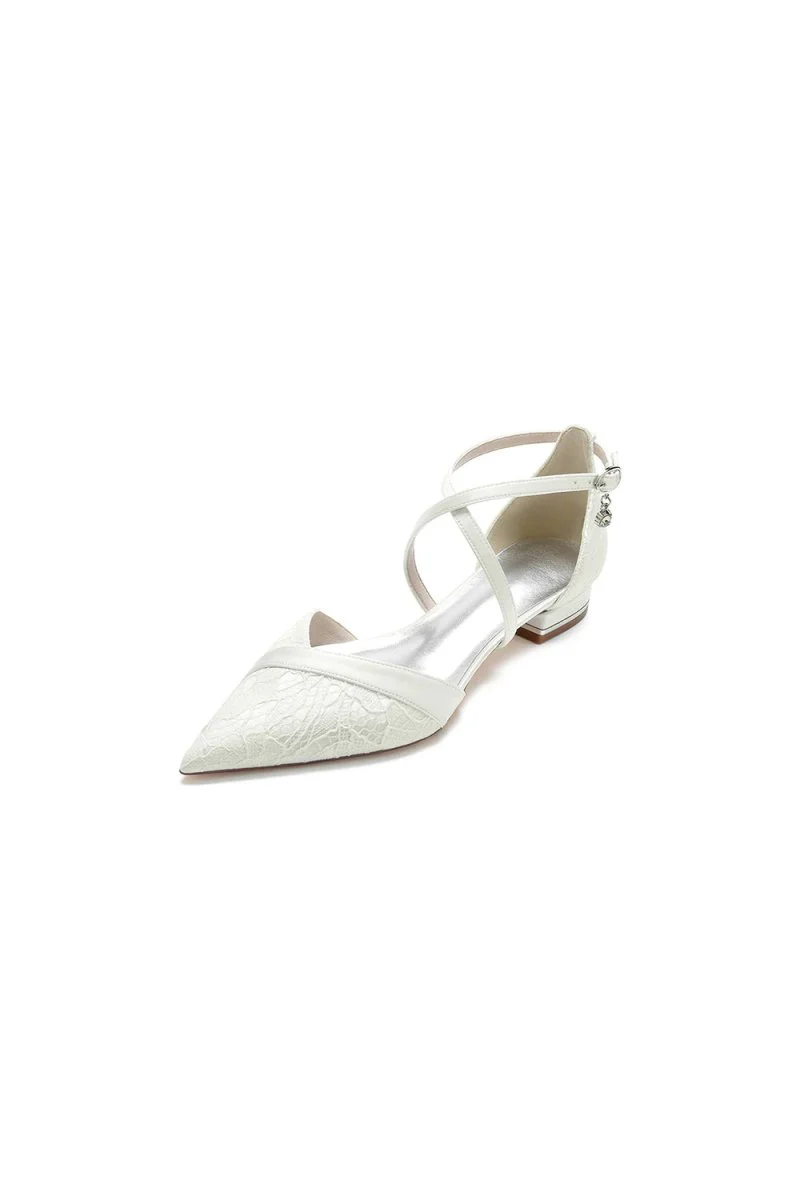 Pointed Toe Lace Ankle Strap Kitten Heels