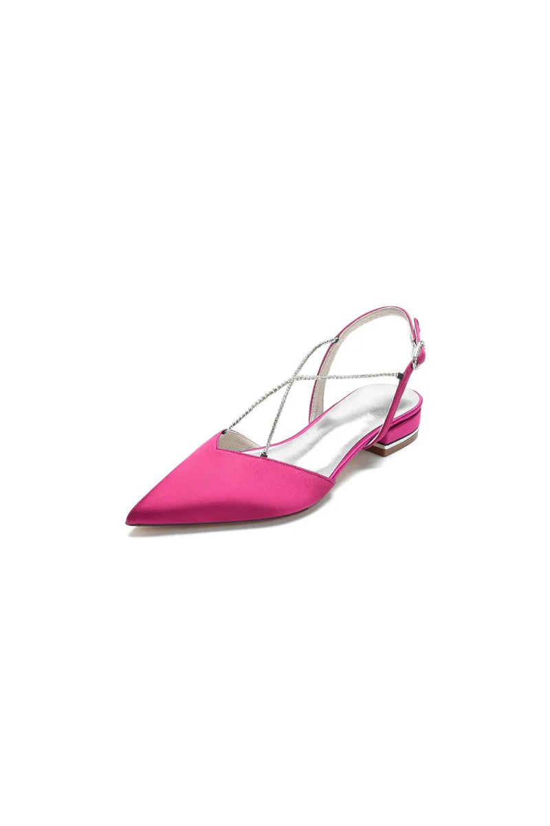 Satin Pointed Toe Beading Buckle Kitten Heels
