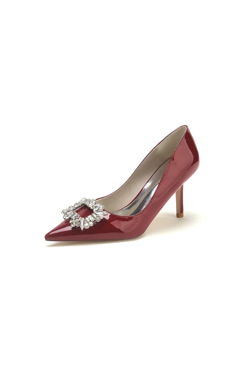 Patent Leather Wedding Shoes with Rhinestone