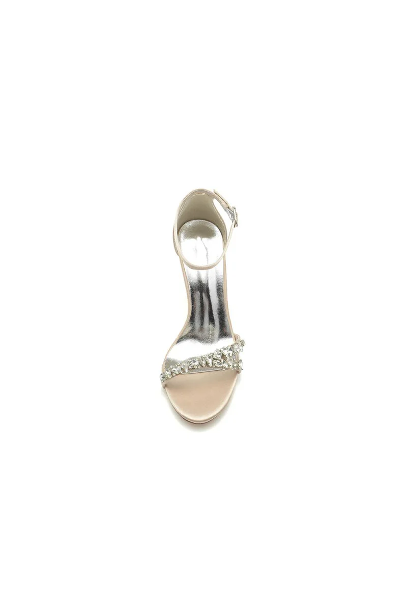 Simple Round Toe Rhinestone Stiletto Heels