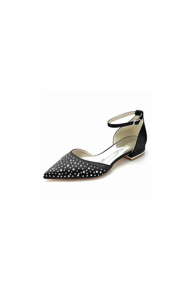 Pointed Toe Beaded Ankle Strap Buckle Kitten Heels