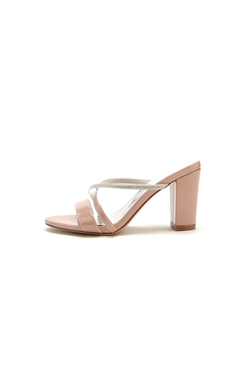 Nude Pink and Silver High-Heeled Sandals