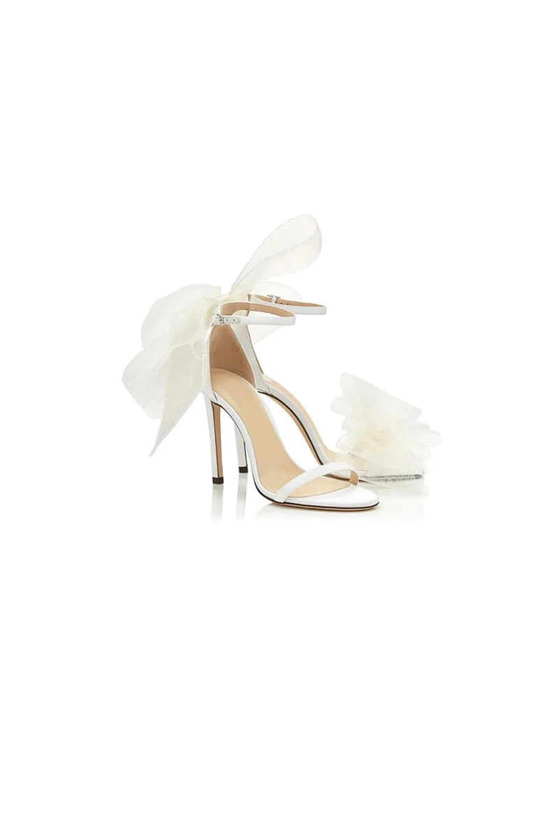 Asymmetric Bow-Embellished Satin High Heel Sandals