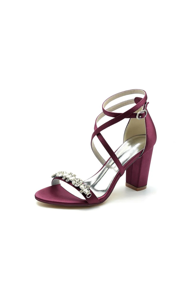 Fuchsia High Heels with Crossed Straps and Metal Accents