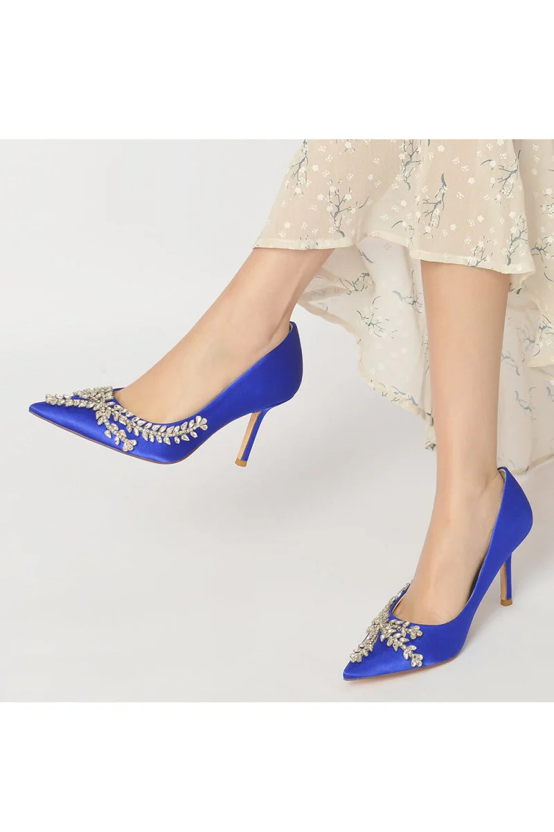 Cocktail Pointed Toe Crystal Satin High Heels