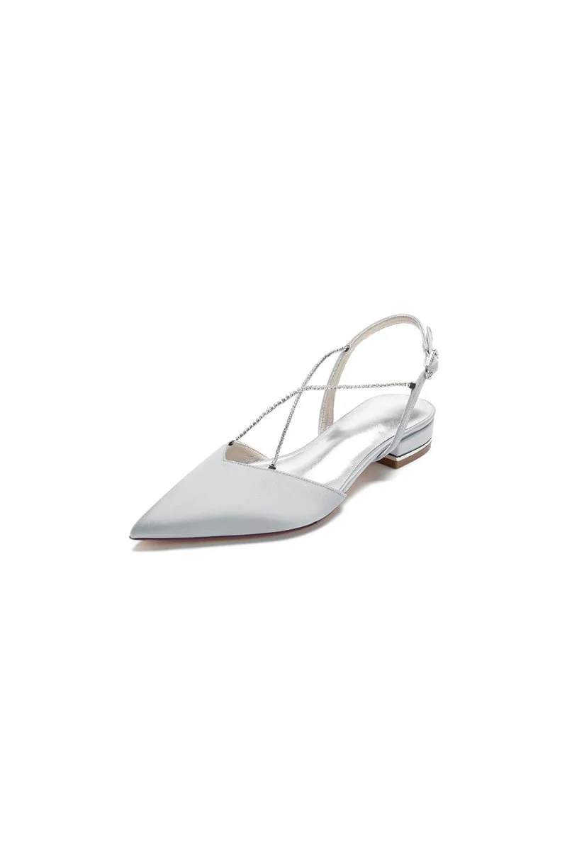 Satin Pointed Toe Beading Buckle Kitten Heels