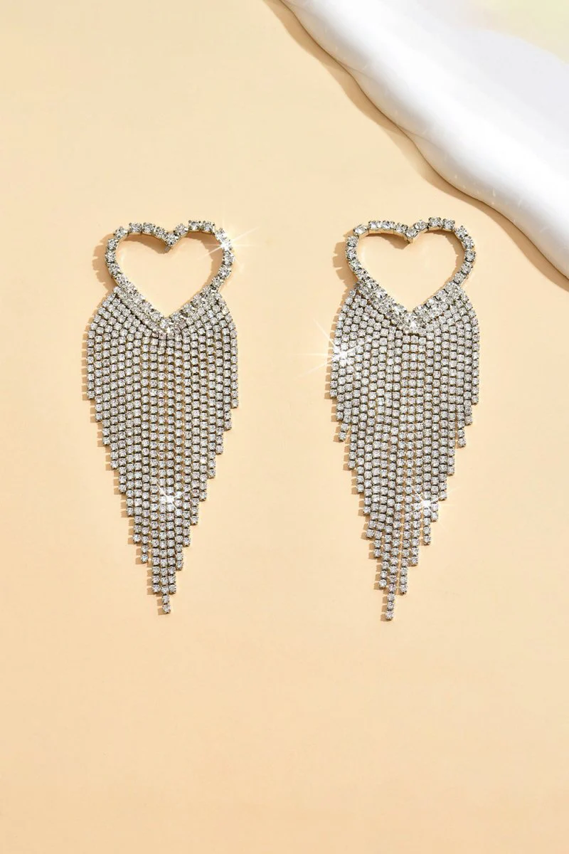 Silver Rhinestone Tassel Earrings Sparkly