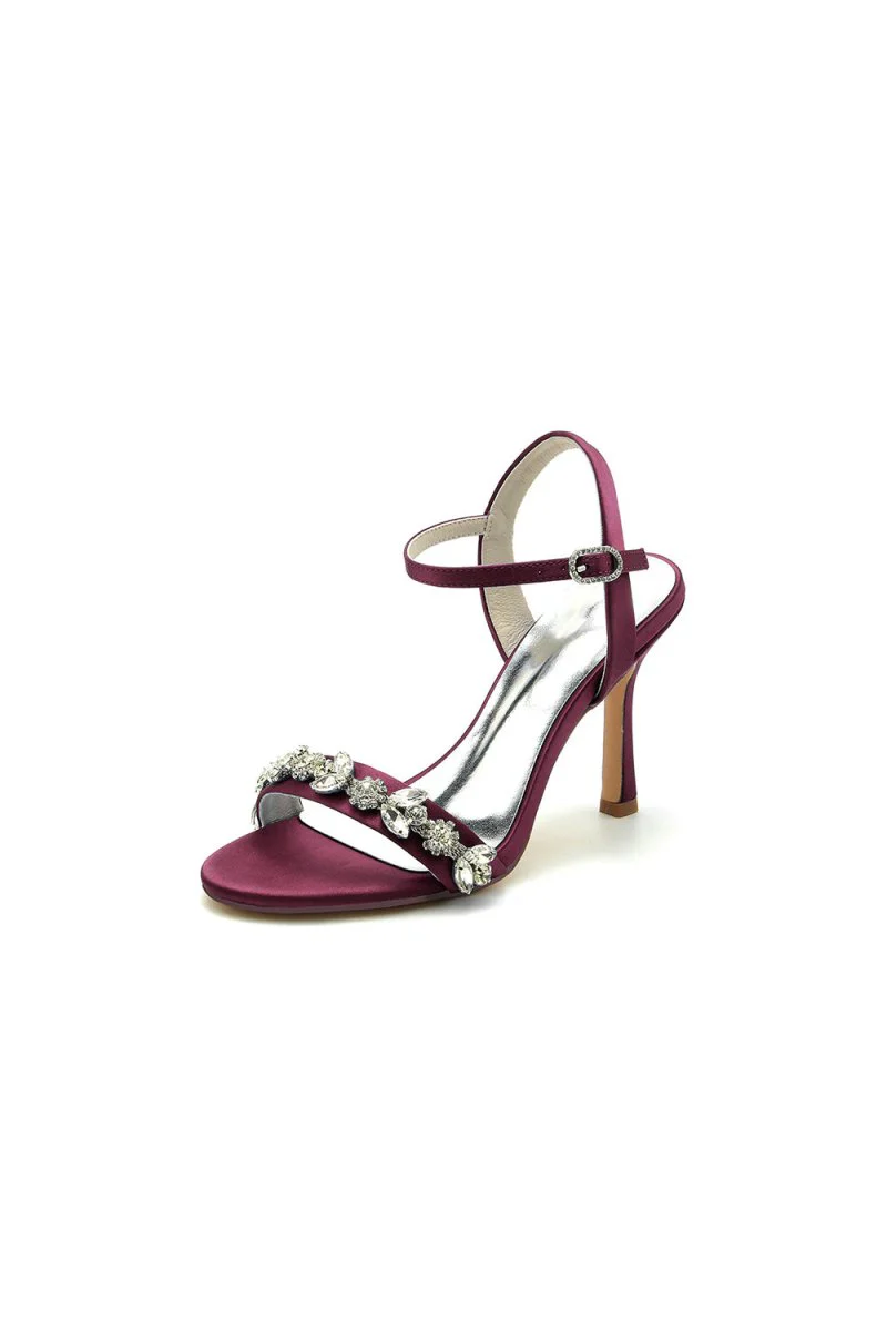 Open Toe Stiletto Heels With Rhinestone