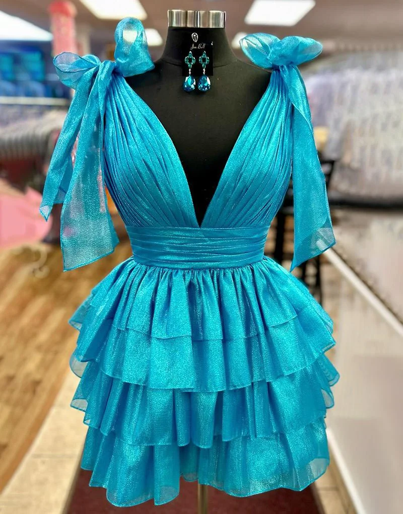 Joleen | Trendy A-Line Tiered Homecoming Dress with Bow